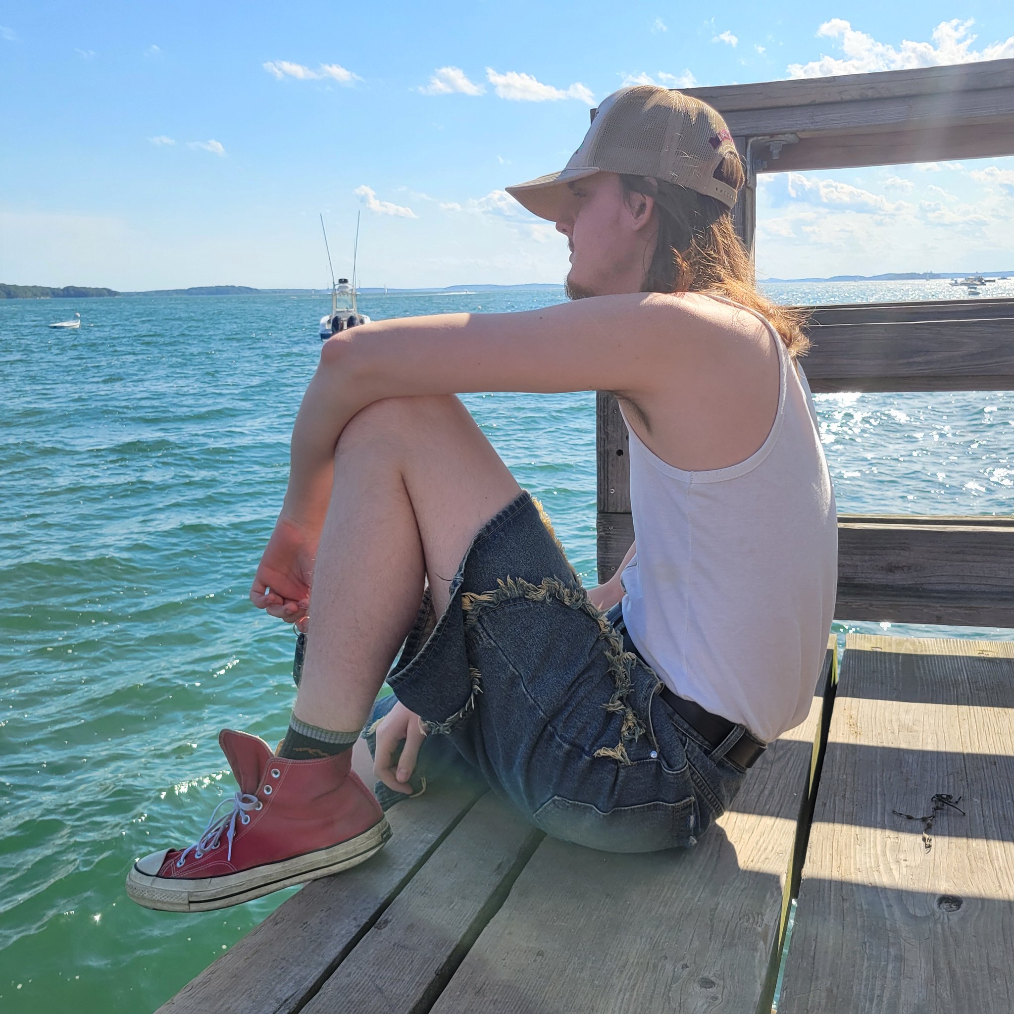 sitting on the dock.